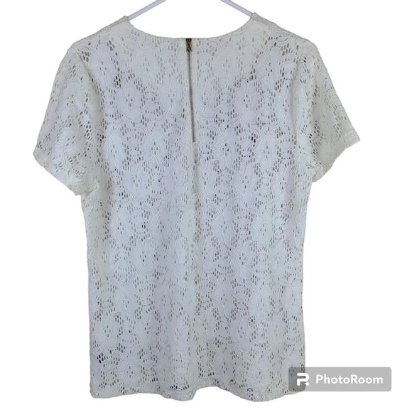 Lauren Ralph Lauren lace cutout short sleeve top with zipper back - Picture 2 of 7